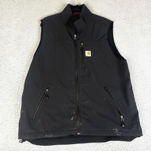Carhartt Vest Mens XL Black Lined Mock Neck Cinched Waist Distressed Spots